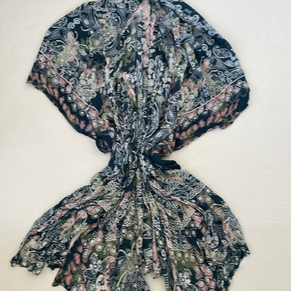 Moss Rose Blue Green Kimono Swim Beach Cover Up Viscose One Size - Picture 15 of 15